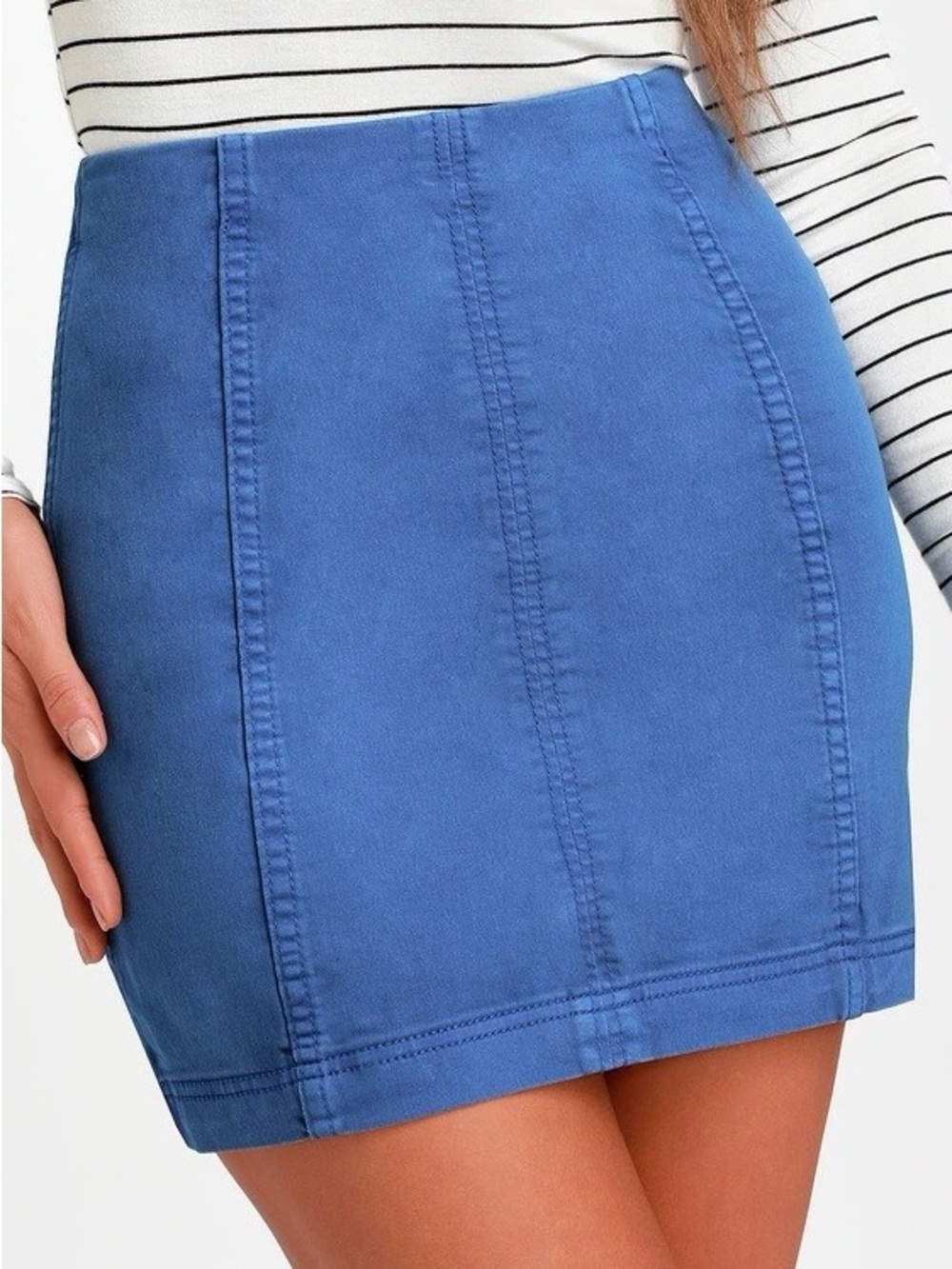 Free People Modern Femme Blue Mini Skirt Stretch Bodycon Y2K Skirt Size 6